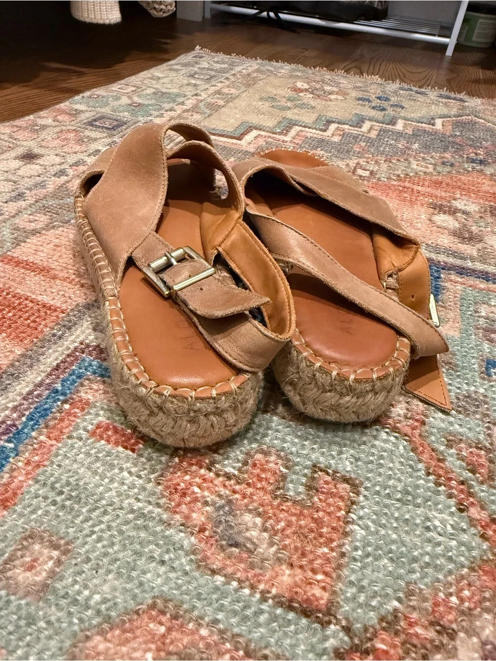 Alohas Women's Brown Leather Cross-Strap Espadrille Sandals